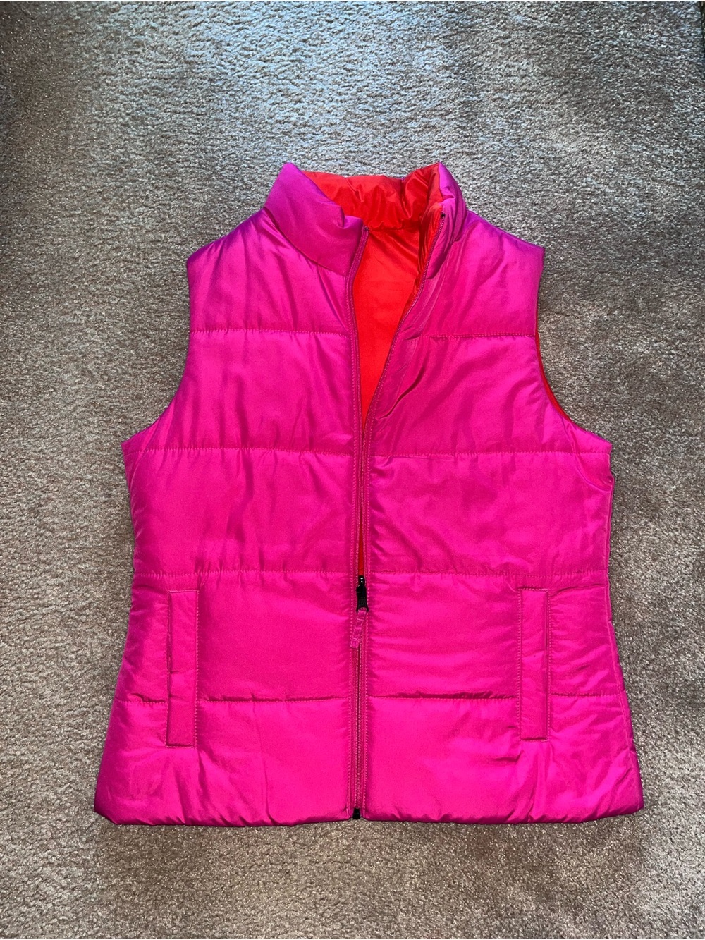 Women’s Reversible Pink and Orange Puffer Vest